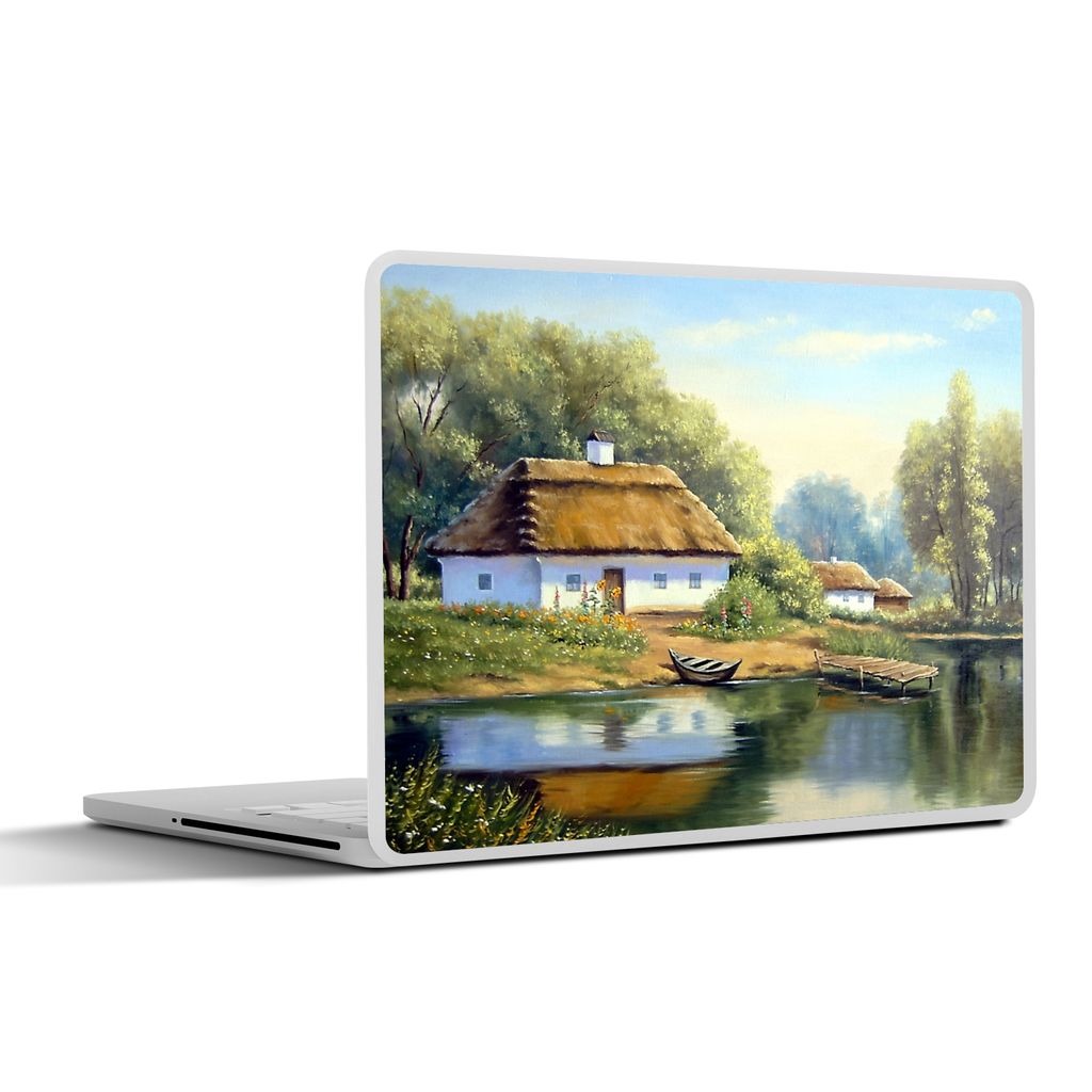 MuchoWow Laptop Aufkleber Sticker Cover Malerei - Haus - Natur - Wasser - Ölfarbe 32.5x23.5 cm - Sticker für Laptop - Selbstklebend