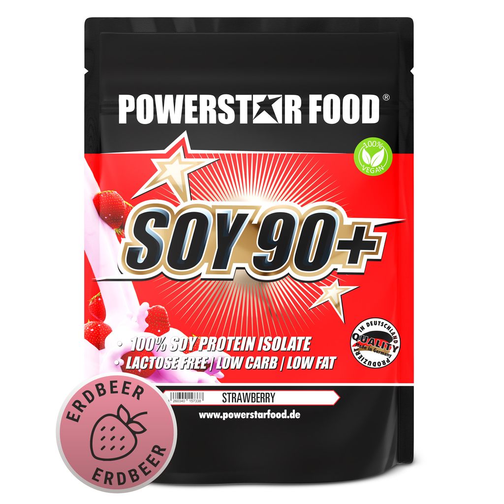 Powerstar SOY 90+ | 1kg Soja-Protein-Isolat | Gentechnisch unverändert & GMO-frei | Veganes Eiweiß-Pulver zum Muskelaufbau | Strawberry