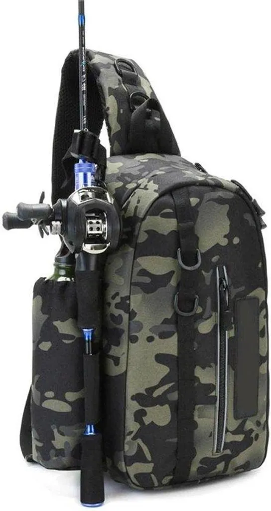 Sac à dos de pêcheur imperméable kaki avec porte-hameçons intégré