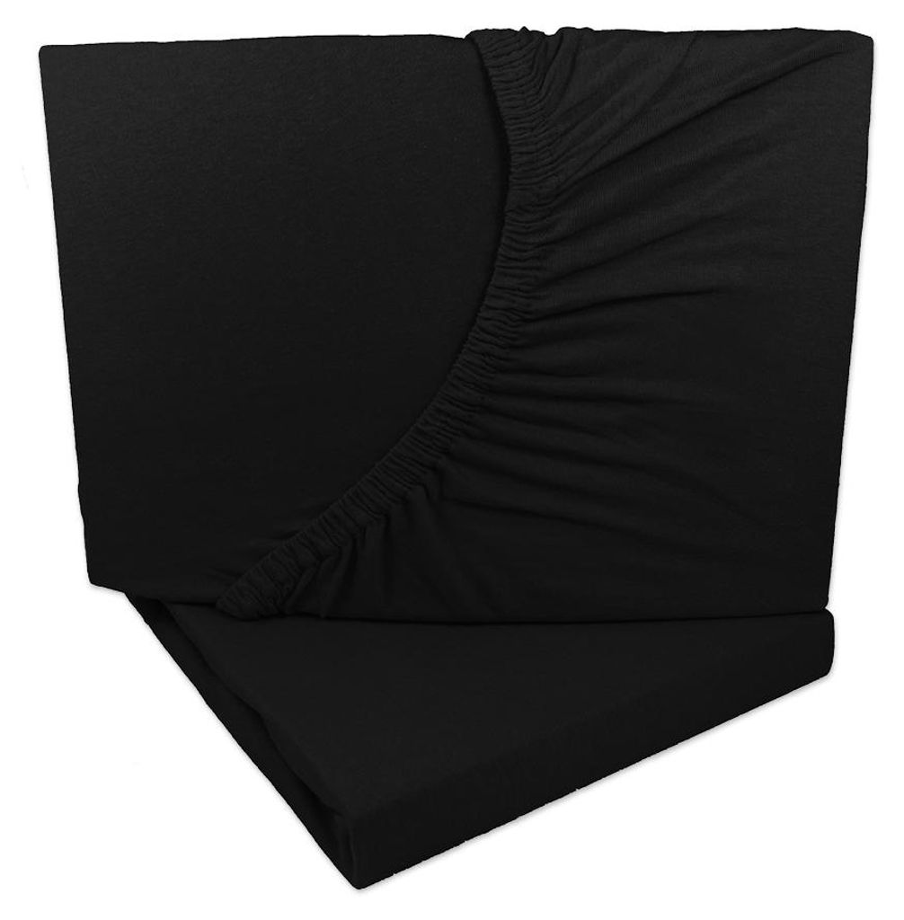 2er Set Jersey Spannbettlaken Schwarz 90x200 - 100x200 cm Produktbild 