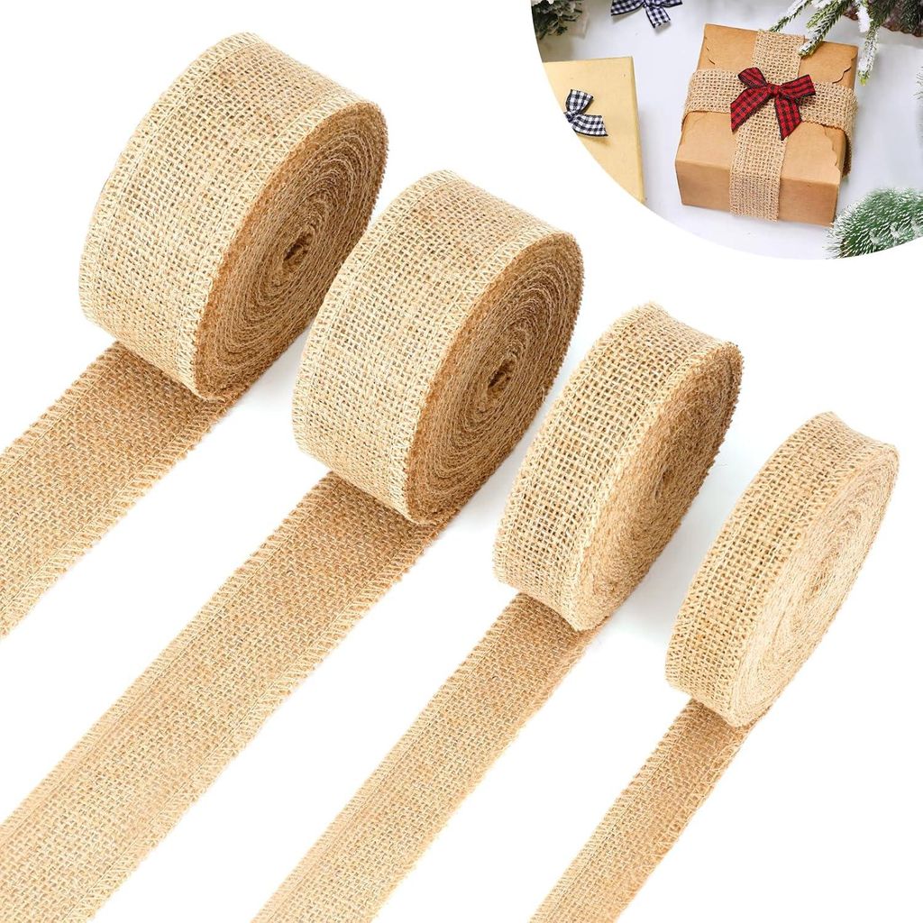 Jute Lint Set 4 Rollen 2,5/3/4/5 cm x 10 m - Natürliches Geschenkband für Dekoration, Geschenke und Handwerk