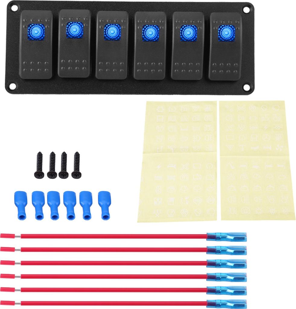 12-24V 6 Gangrockerschaltertafel für Car RV Boat Yacht Marine Blue LED LED