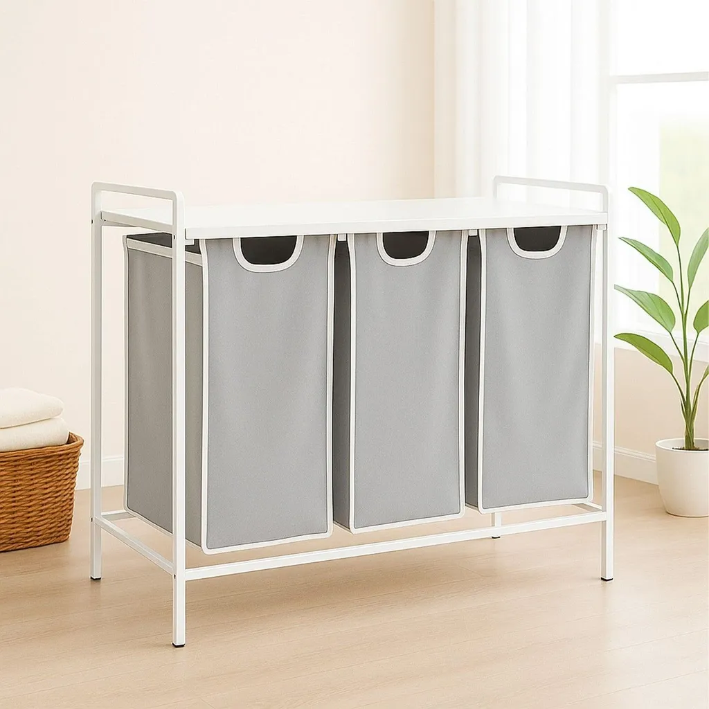 Station de tri de linge pour famille avec 3 sacs et support produit