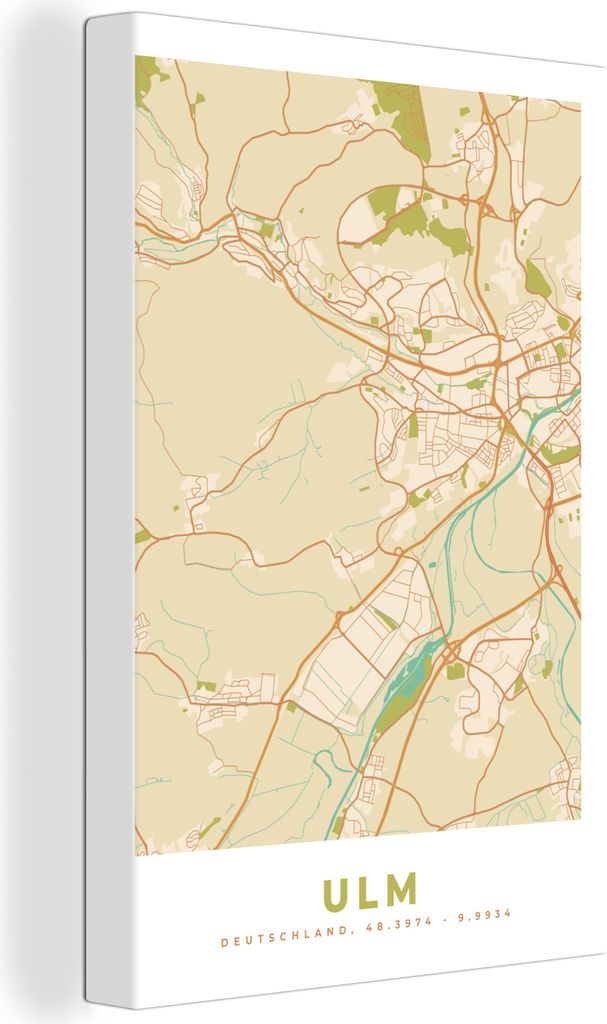 OneMillionCanvasses - Leinwandbilder - 90x140 cm, Ulm - Karte - Vintage - Stadtplan, Wandbilder Kunstdruck Wanddekoration - Foto auf Leinwand - G...
