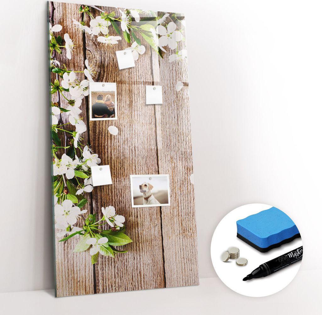 Magnetpinnwand Memoboard - Zubehörsatz - Schwarzer Marker + Schwamm + Magnete - 60 x 120 cm - Blumen auf den Brettern