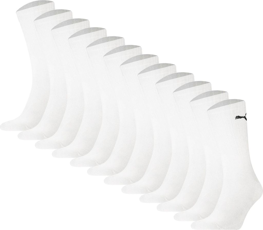 PUMA Unisex Sportsocken, 12er Pack - Sport Crew Socken, ECOM, Logo, einfarbig Weiß 35-38