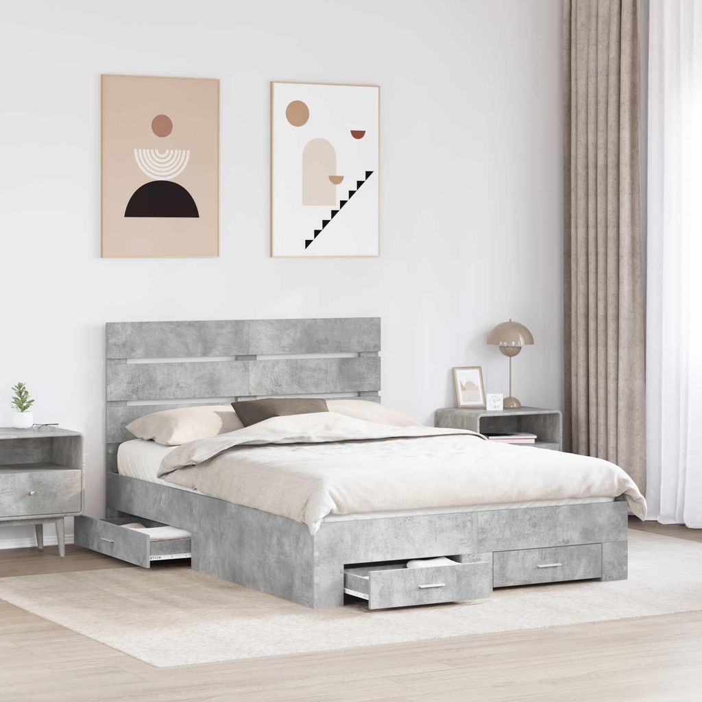 (Robust Möbel) Bettrahmen mit Schubladen Beton Grau 160 x 200cm Holzwerkstoff - CL867161 - Klassische BettenJugendbett Tagesbett