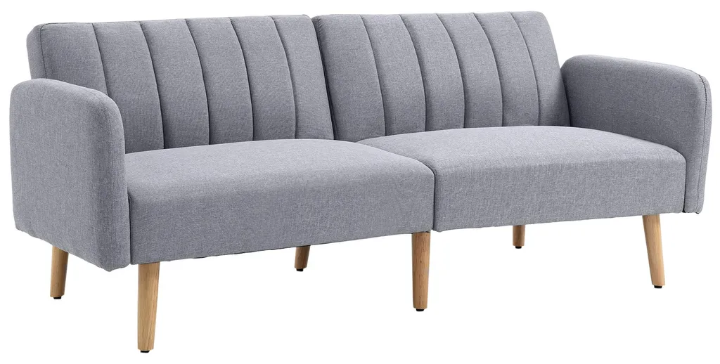 Banquette Convertible Grise 2 Places avec Dossier Réglable et Pieds Bois
