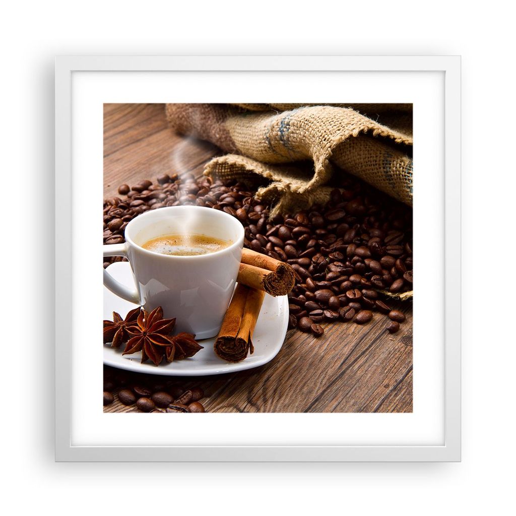 Gerahmtes Poster - Weißer Rahmen - Kaffee schwarz Frühstück Schokolade - 40x40 cm - Wand Bild - Wanddeko - Wandbilder - Wandposter - Bilderrahme...