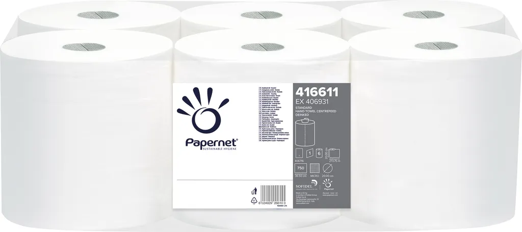 Essuie-mains en rouleau pour sanitaires et cuisines Papernet 416611 blanc