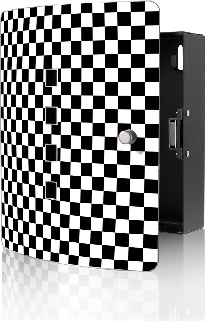 banjado Design Schlüsselkasten aus Edelstahl für 10 Schlüssel, Schlüsselschrank 24 x 21,5 x 7cm groß mit Magnetverschluss, Karo Schwarz [BWSK ...