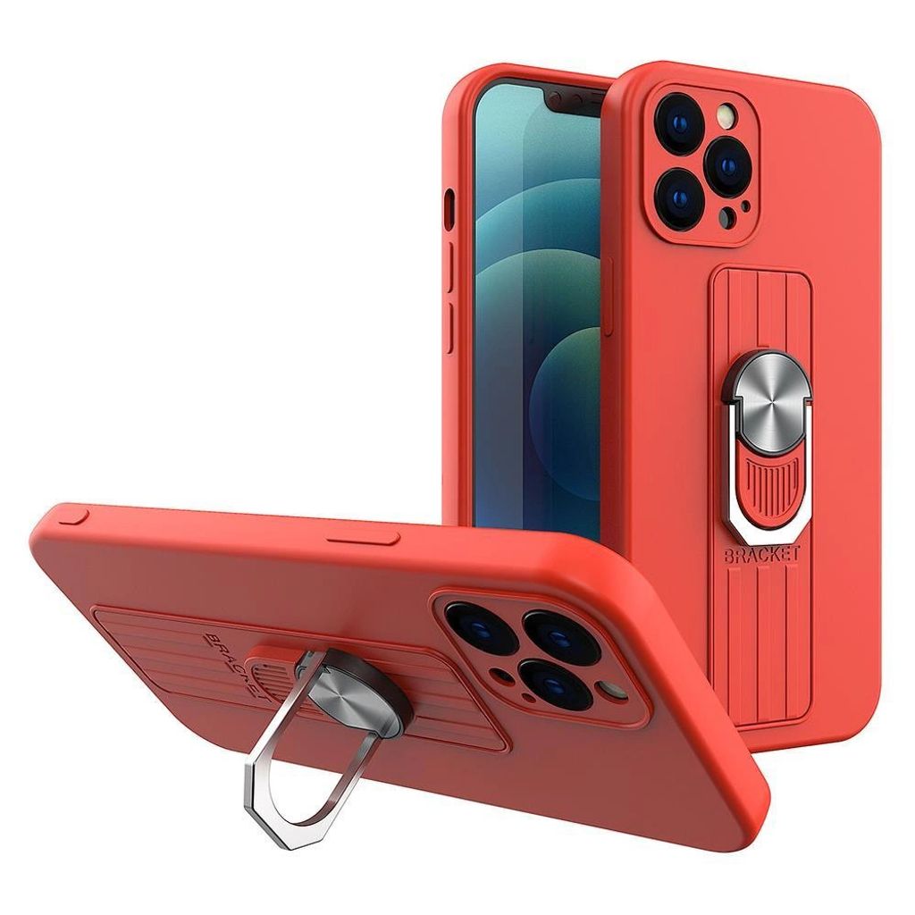 Ring Case Silikonhülle mit Fingerringhalterung und Ständer für Xiaomi Poco M4 Pro 5G, Rot