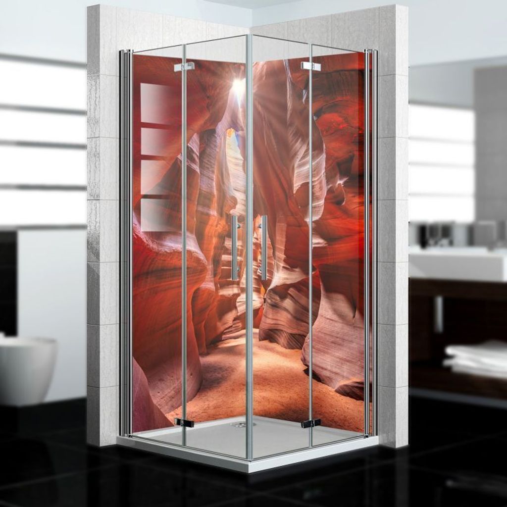 dedeco Eck-Duschrückwände Aluminium wasserfest Motiv: Grand Canyon V1, Nano-Protect hochglänzend, 2 x 100x200x0,3cm, Fliesenersatz fugenlos Wand...