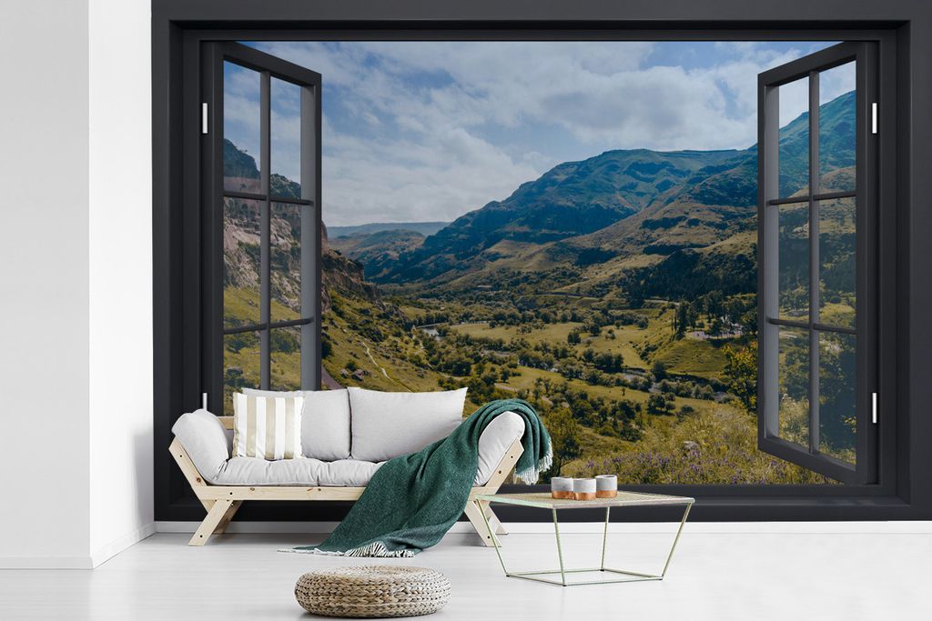 MuchoWow Fototapete für Wohnzimmer oder Schlafzimmer Wandtapete Vinyl Motivtapete Aussicht - Berg - Natur - 450x300 cm - Gemusterte