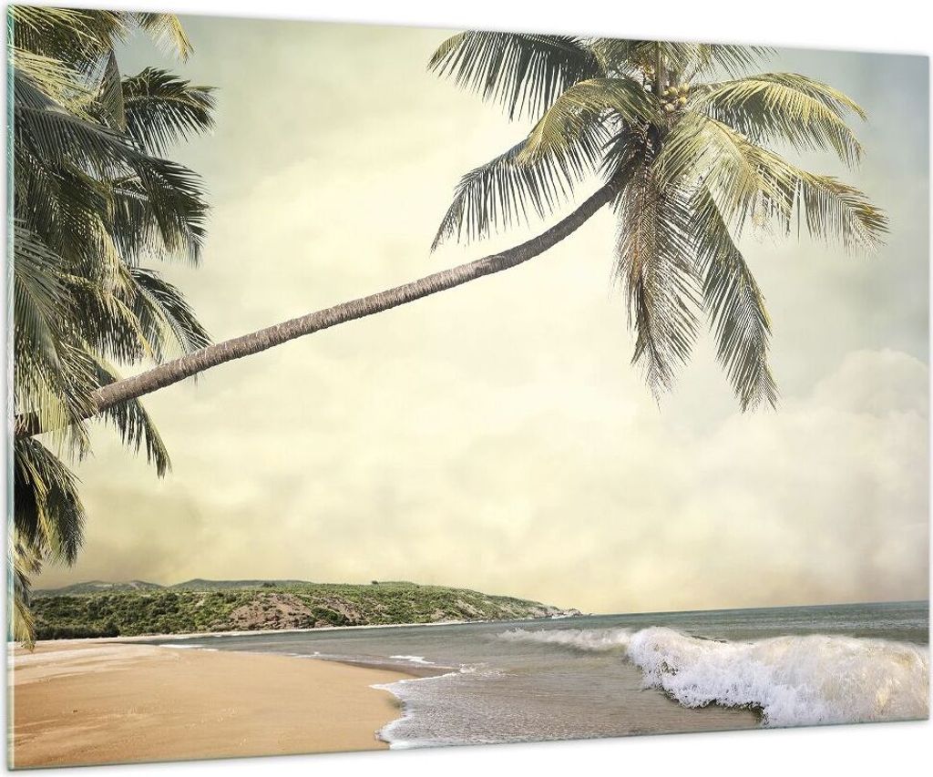 Bilder auf glas - Einteilig - Palme Strand Insel - 100x70cm - Glasbilder - Wandbilder - Bilder - zum Aufhängen bereit - Wanddekoration aus Glas - ...
