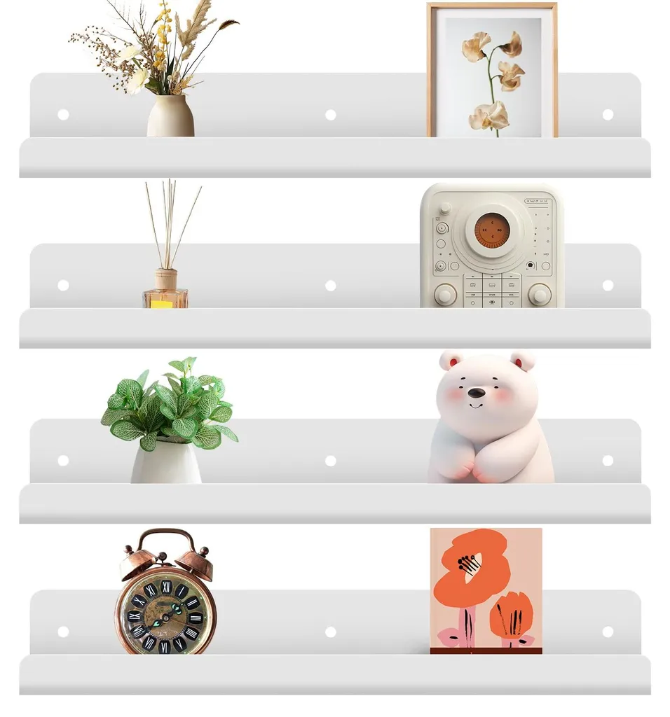 Étagère Murale Autocollante 30cm en Acrylique Blanc pour Rangement sans Trou