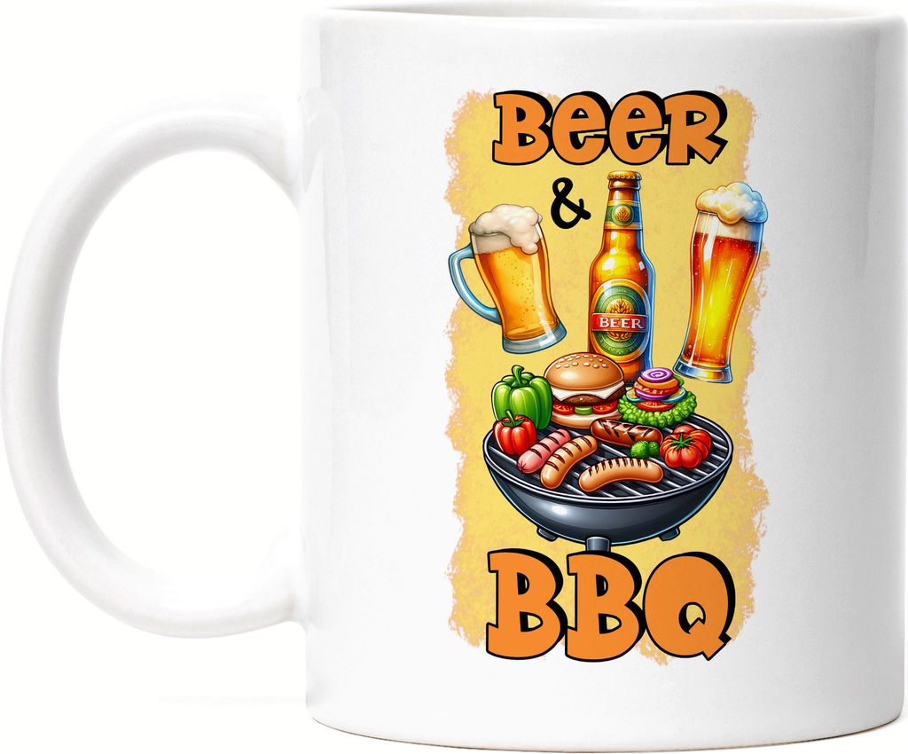 Beer & BBQ Bier Grillen lustiges Bier Spruch Tasse Weiß