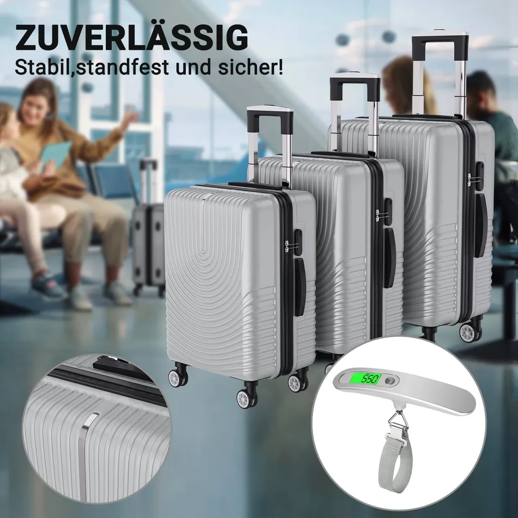 Set de valises en ABS argenté, bagages robustes à roues multidirection - 3