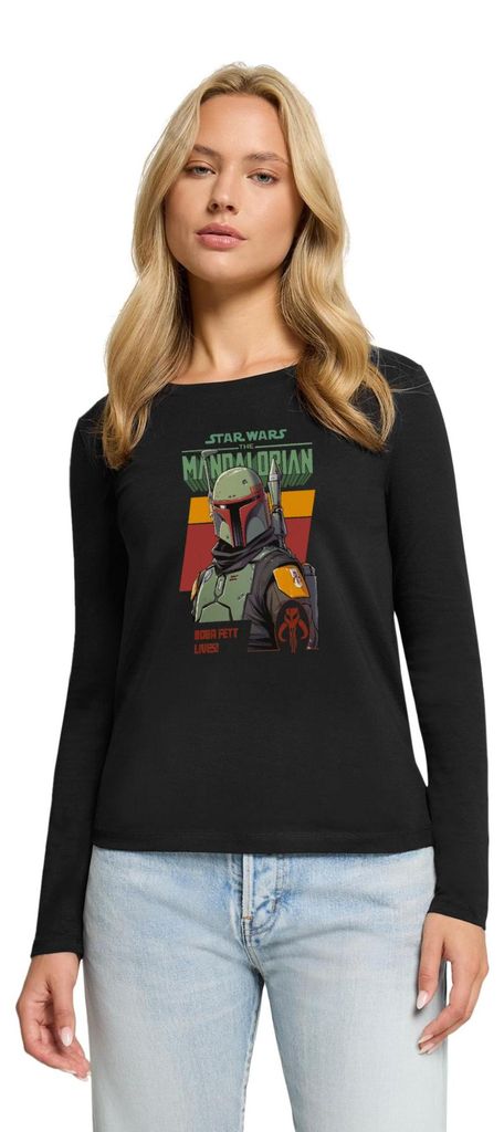 Star Wars: Mandalorian Boba Fett Lives Premium Langarmshirt Damen, L, Schwarz