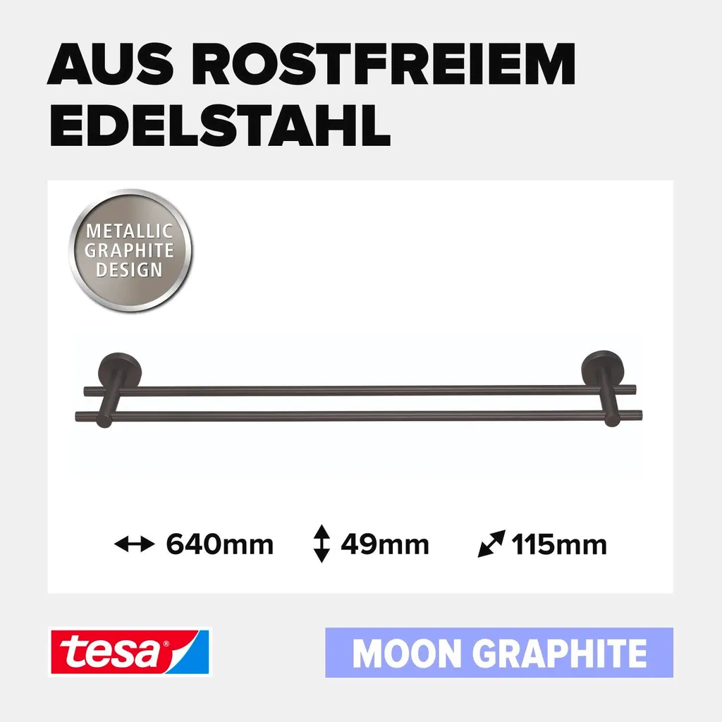 tesa MOON Graphite Portasciugamani Doppio 40595 | Design PVD Senza Fori - 3