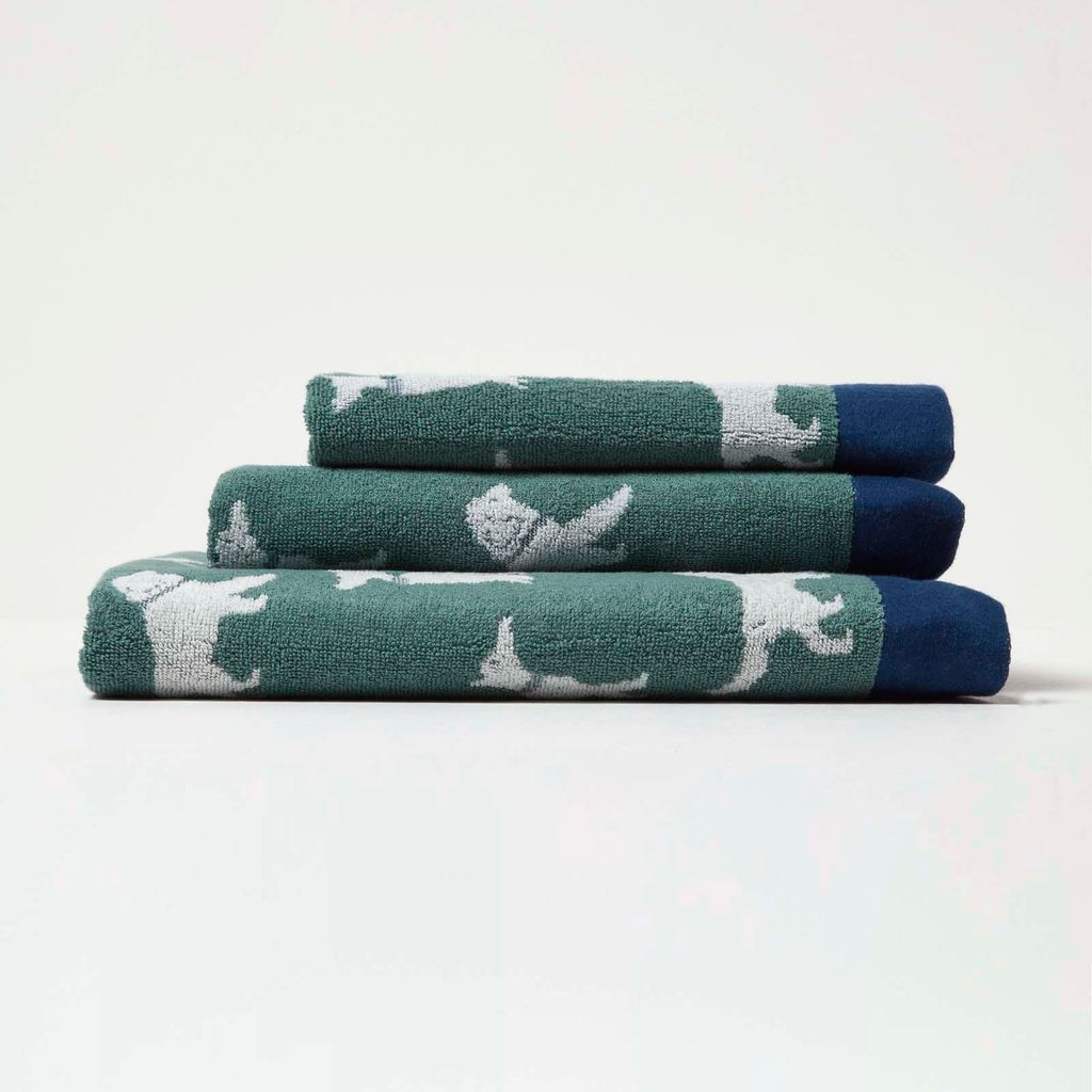 HOMESCAPES Frottee-Handtuch grün mit Hundemotiv - 50 x 85 Produktbild 
