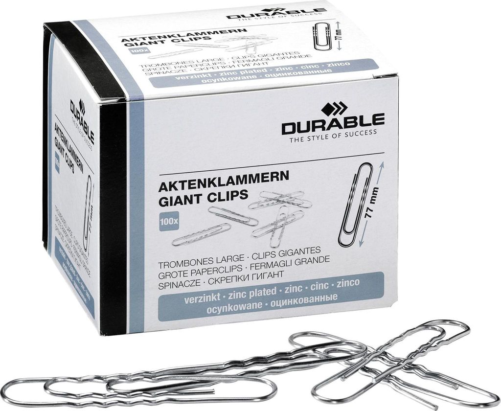 DURABLE Aktenklammern 77mm verzinkt, Pckg. à 100, 122725