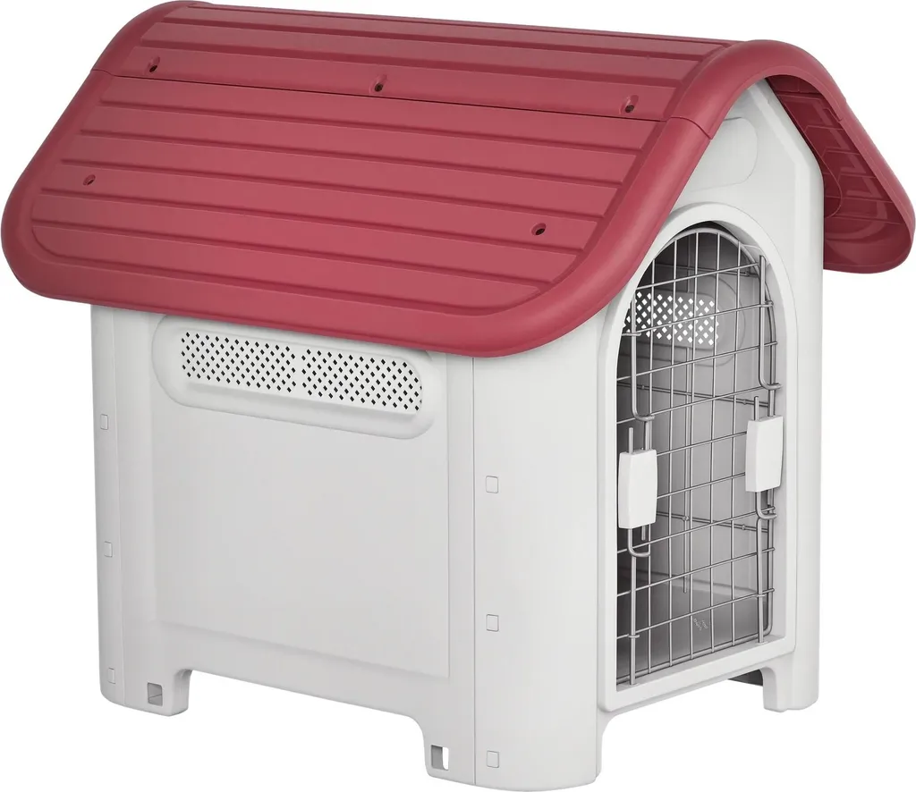 Niche pour chien 59x75x66 cm en PP gris et rouge avec porte en métal