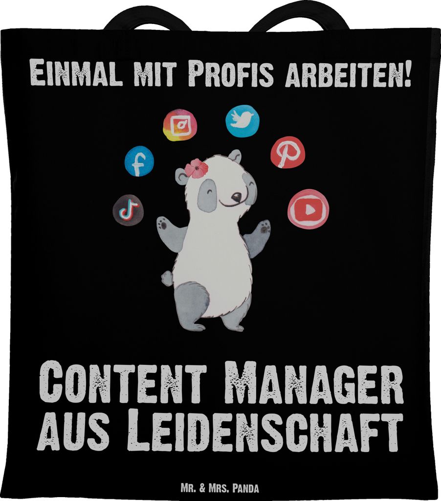 Mr. & Mrs. Panda totebag Content Manager Leidenschaft - Schwarz - Geschenk, Tote Bag, Tasche, Einkaufstüte, Shopping, Laptoptasche, Schultasche