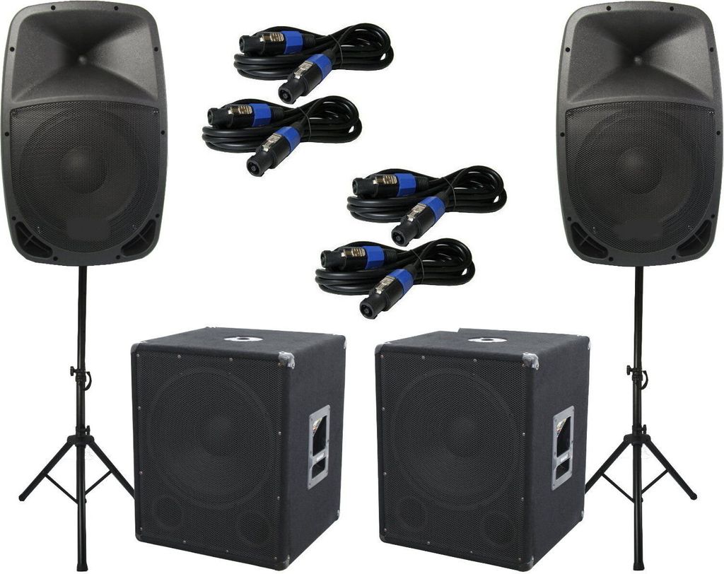 Das Lautsprecher SET 3 DJ 2Wege 38 cm Boxen Stativ 38 cm Subwoofer Musiker 3600W