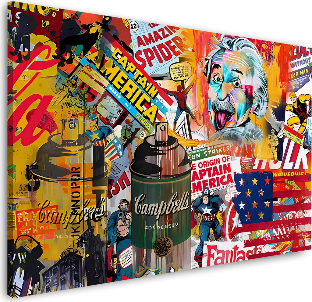 Pop Art Graffiti Comic Helden Wandbild Leinwandbild Kunstdruck XL Wanddeko: 90x60x4cm