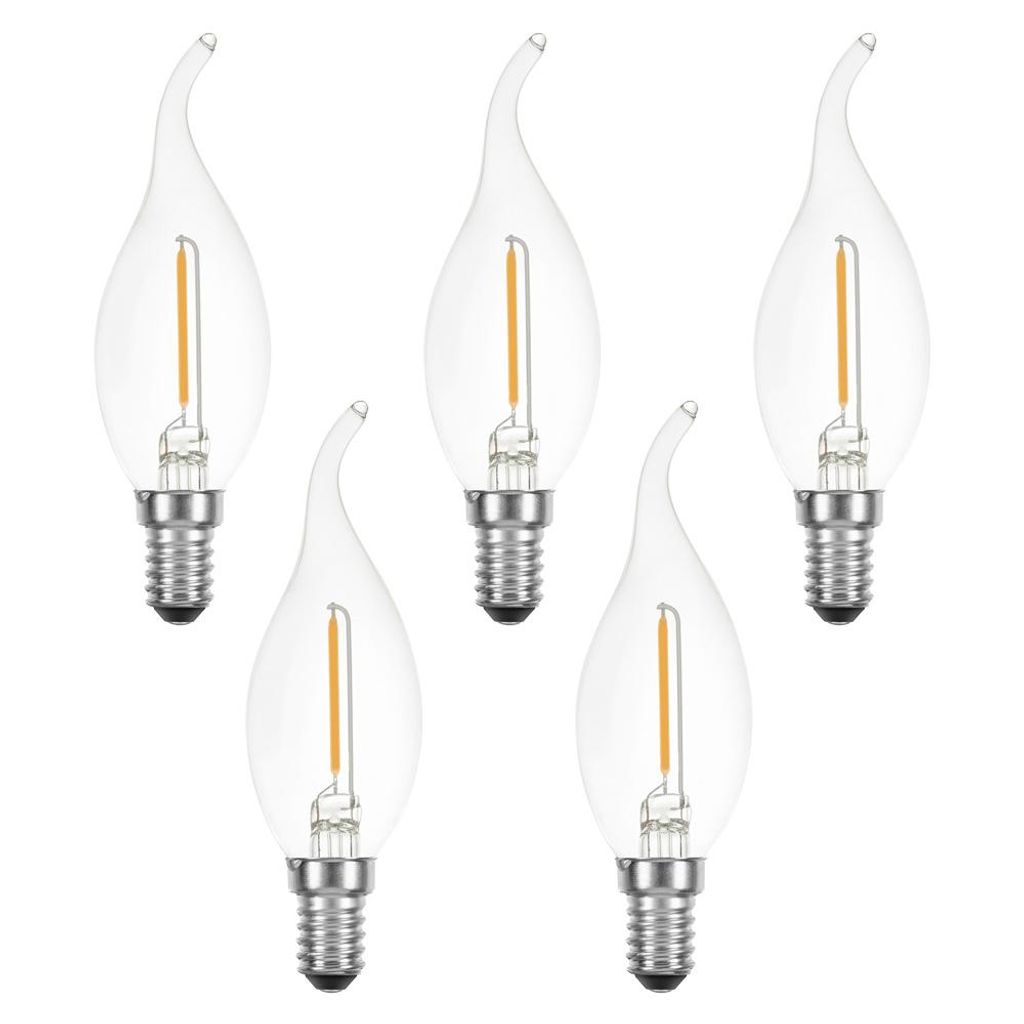 5 x LED Filament Kerze Windstoß 1W fast wie 15W E14 klar Glühlampe Fadenglühbirne warmweiß 2700K