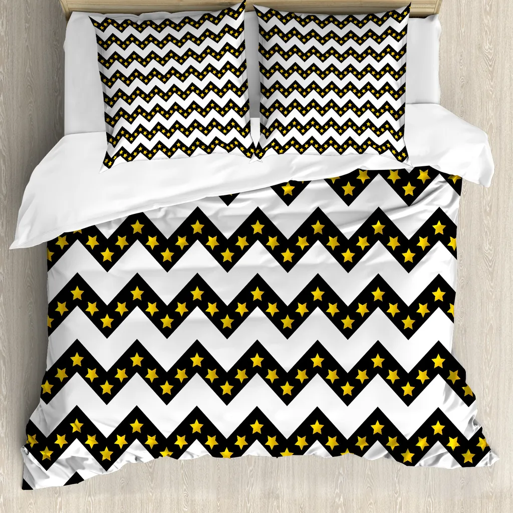 ABAKUHAUS Copripiumino angolare, righe parallele, antiacaro, adatto a chi soffre di allergie, con federe, 155 cm x 220 cm - 80 x 80 cm, bianco giallo