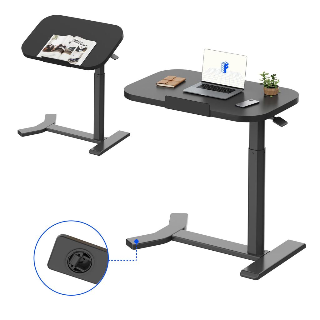 FLEXISPOT Höhenverstellbarer C-Form Beistelltisch – Klappbarer Laptoptisch mit Rollen, Holzplatte, 65–105cm höhenverstellbar Schwarz