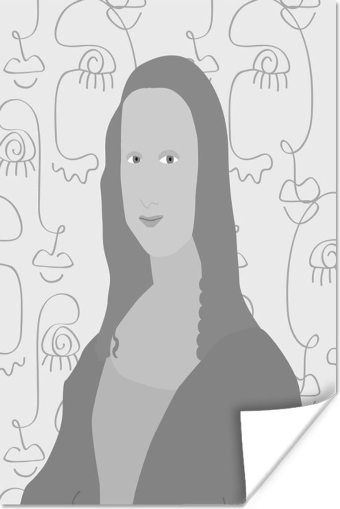 MuchoWow Poster Mona Lisa - Strichzeichnung - Schwarz - Weiß 60x90 cm - Wanddekoration