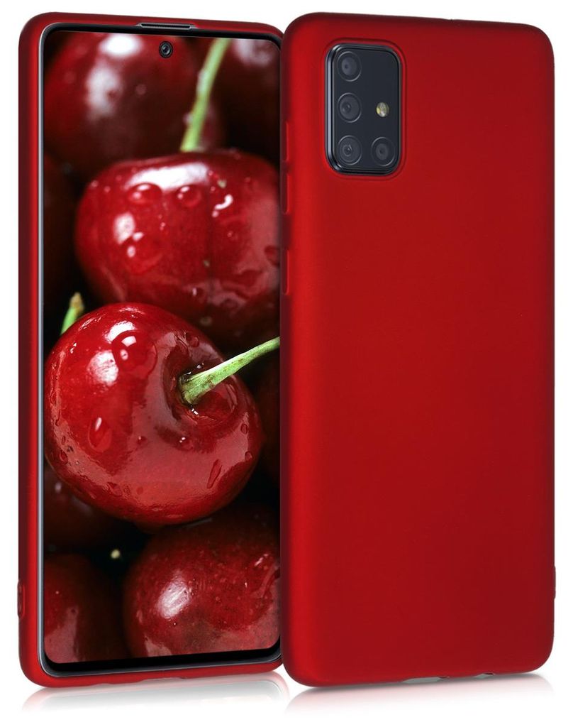 kwmobile Handyhülle für Samsung Galaxy A71 Hülle - Silikon Case metallisch schimmernd - Schutzhülle Cover - Metallic Dunkelrot