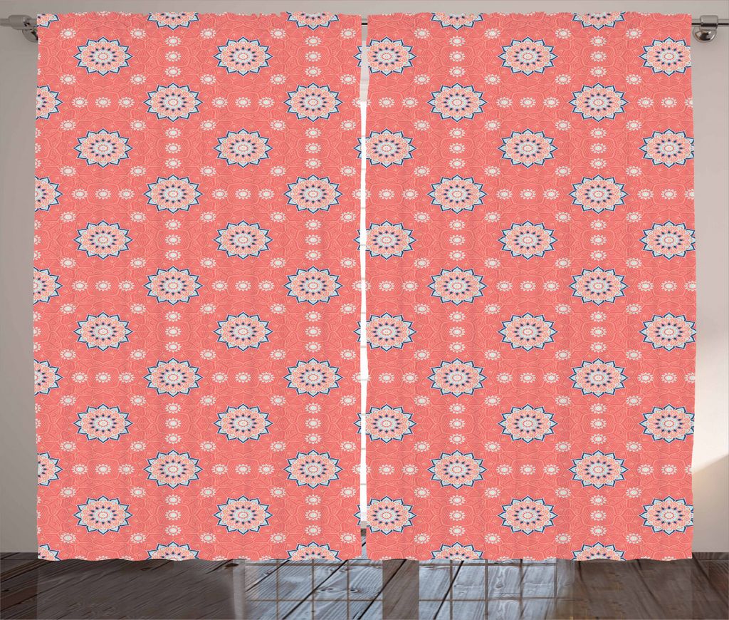ABAKUHAUS marokkanisch Rustikaler Vorhang, Asiatische Blumen verzieren, Wohnzimmer Universalband Gardinen mit Schlaufen und Haken, 280 x 225 cm, Pf...