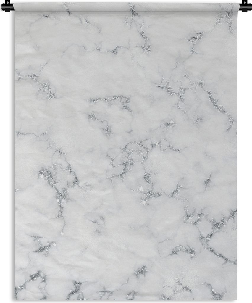 MuchoWow Wandteppich Wandbehang Marmor - Weiß - Silber - Glitter - Marmoroptik - Chic 90x120 cm Tapisserie Dekoration Wandtuch - Wanddeko