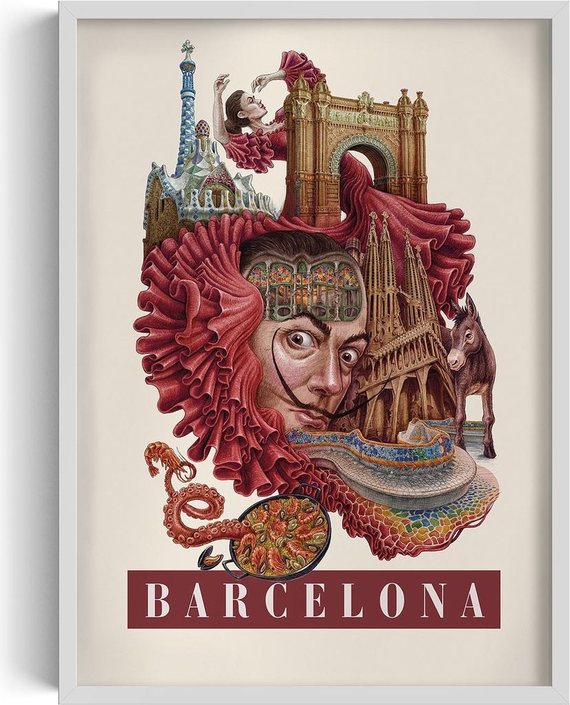 Bilderrahmen – Wandbild – Stadtbild – Barcelona – 50x70 cm – Weißer Rahmen – Dekoration – Modern – Kunst – Wohnzimmer – Schlaf...