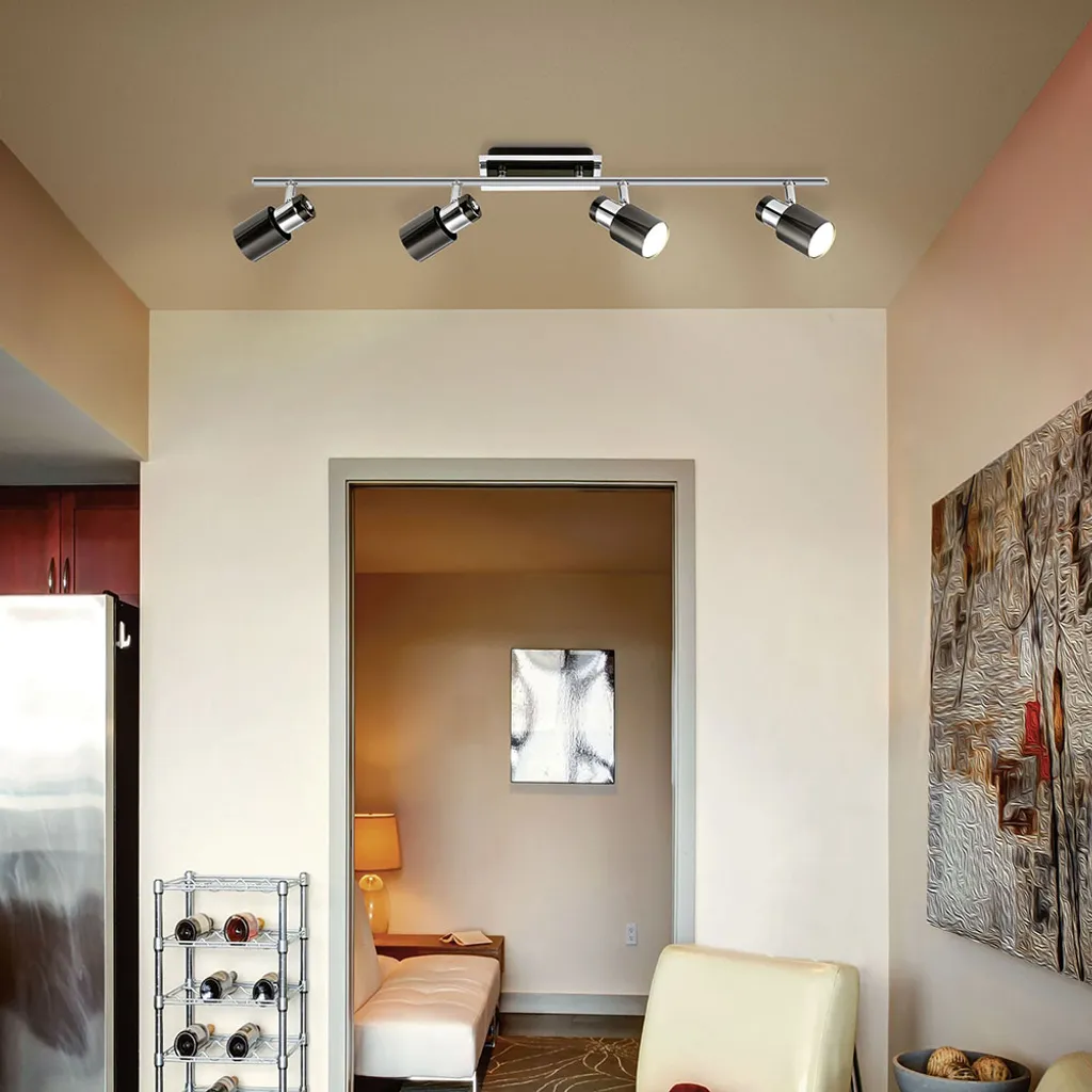 Plafonnier LED DAVIDA 1, 4 spots orientables, design métal de 78cm de long