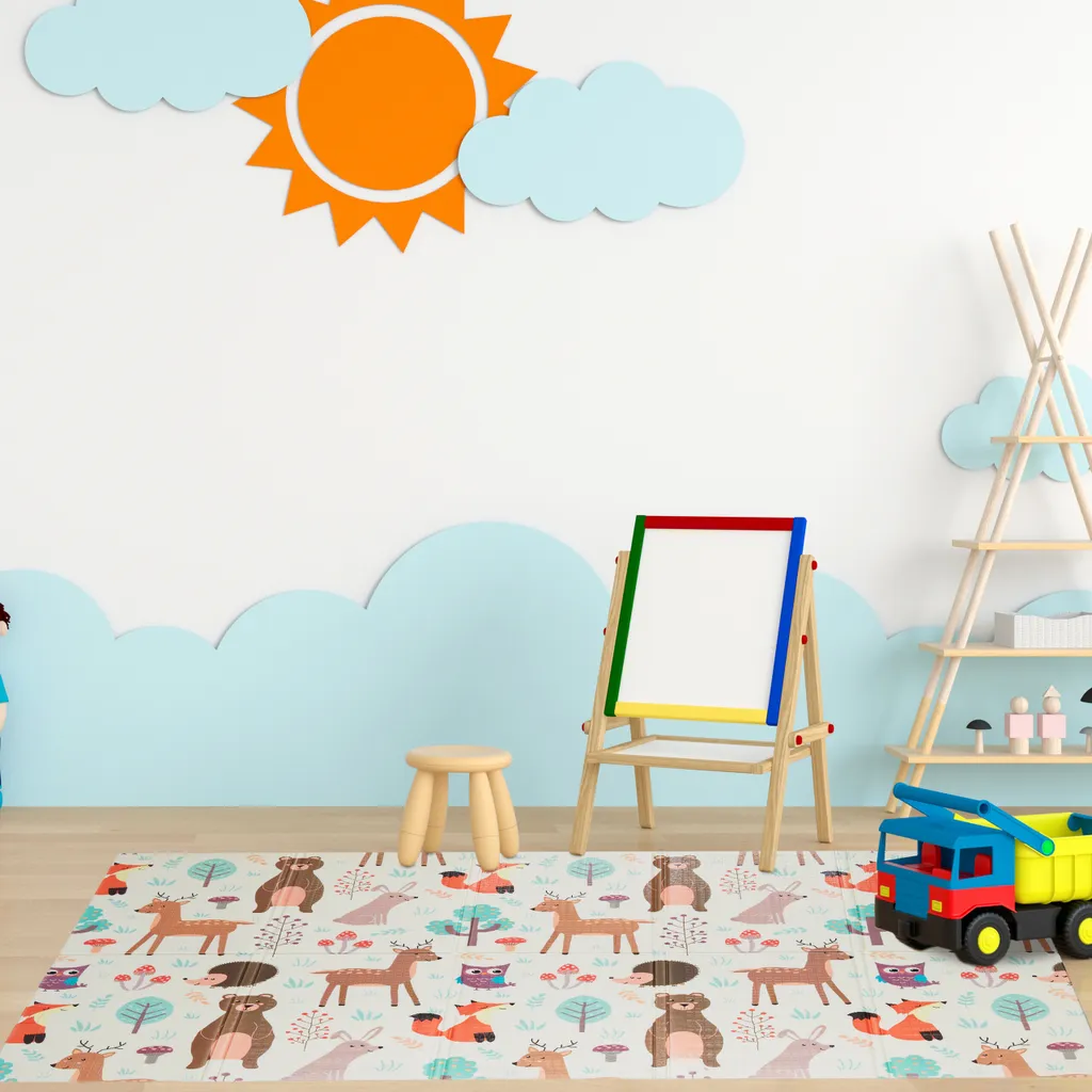 Tapis de sol bébé pliable et réversible avec motifs forêt enchantée