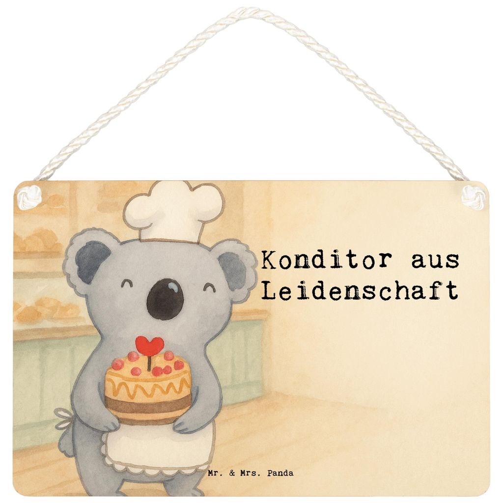 Mr. & Mrs. Panda Schild Konditor Leidenschaft Design DIN A6 - Weiß - Geschenk, Bäcker, Lustig, wandtafel, Spruch, holzbild, Dekobrett, Türschild...