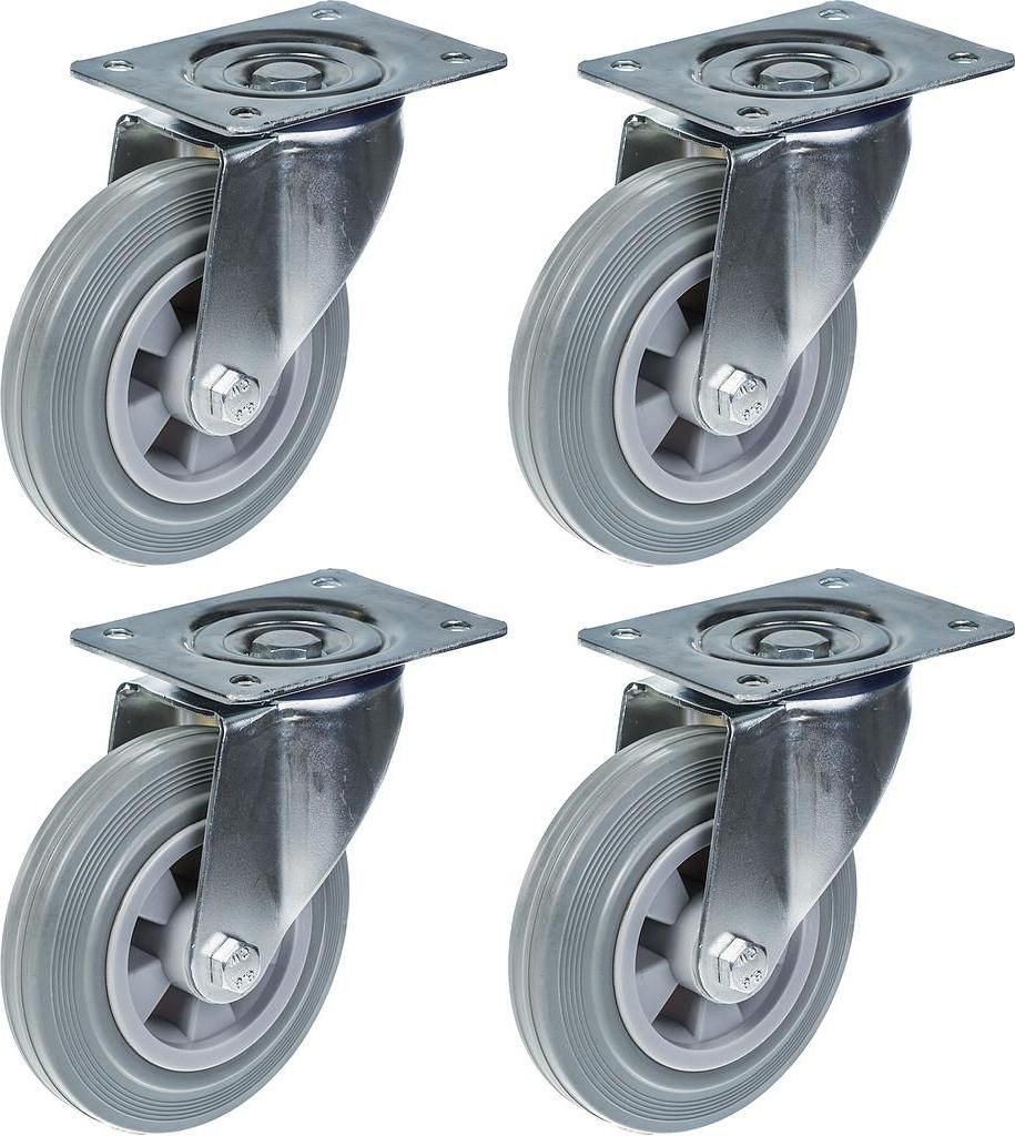 160mm 6" Rolle grau gummibereift drehbar stark 540kg Kapazität, 4er Set