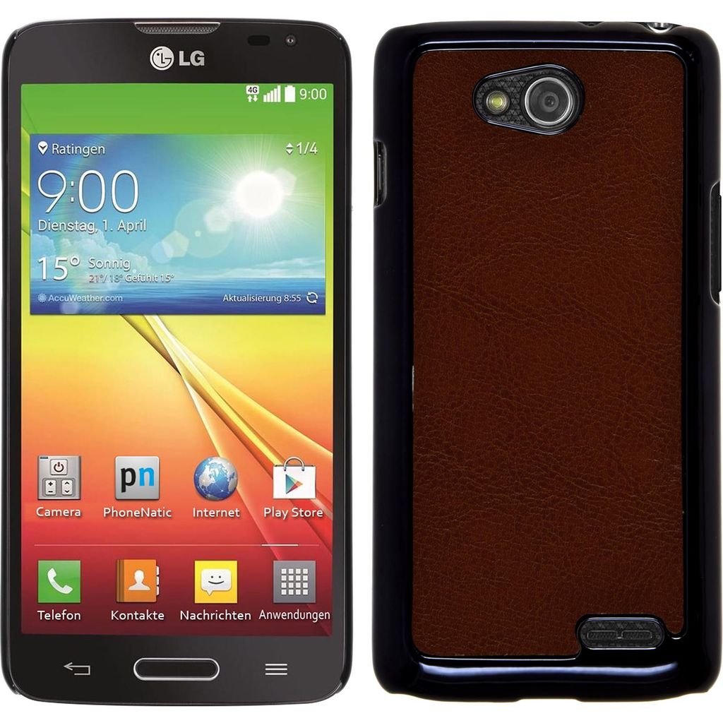 PhoneNatic Case kompatibel mit LG L90 - Hülle braun Lederoptik Hard-case + 2 Schutzfolien