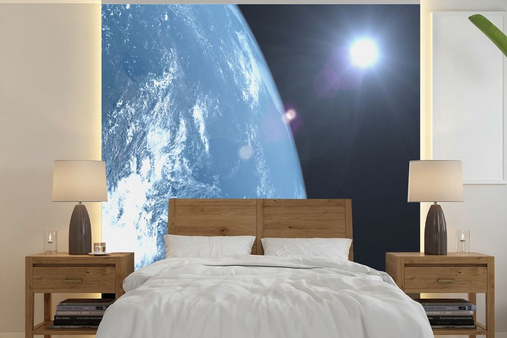 MuchoWow Fototapete für Wohnzimmer oder Schlafzimmer Wandtapete Vinyl Motivtapete Die Erde des Sonnensystems - 280x280 cm - Hintergrundbild
