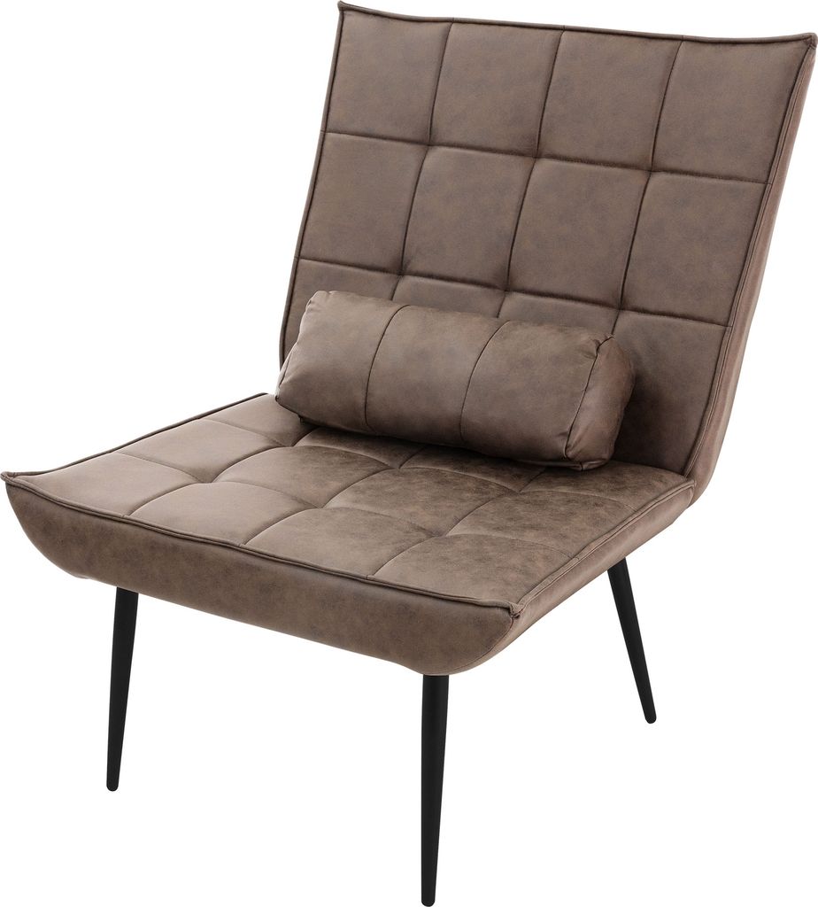 ML-Design Loungesessel Braun Moderner Polstersessel mit Lendenkissen für Wohnzimmer, Retro Design-Sessel mit Metallbeinen, Kunstleder PolyurethanA...