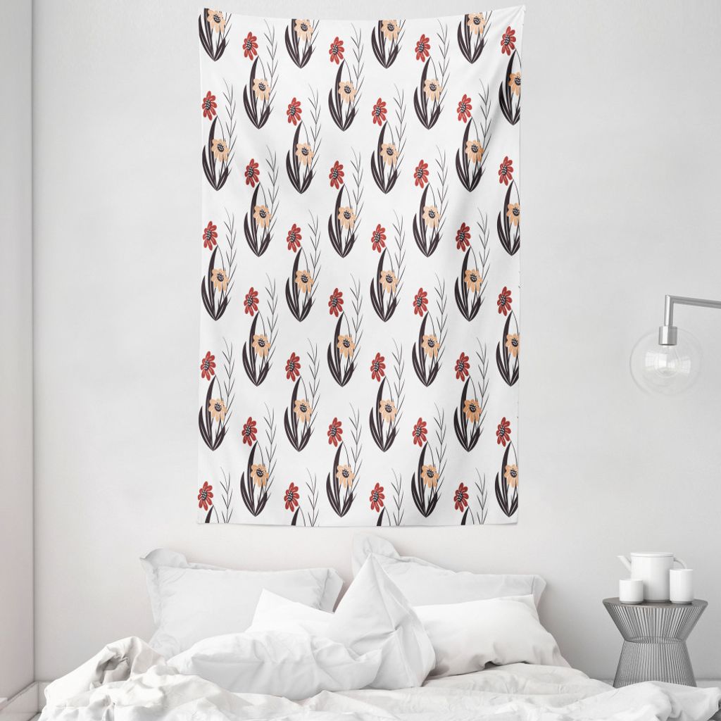 ABAKUHAUS Natur Wandteppich und Tagesdecke, Rot und Orange Blumen aus Weiches Mikrofaser Stoff Waschbar ohne Verblassen Digitaldruck, 140 x 230 cm,...