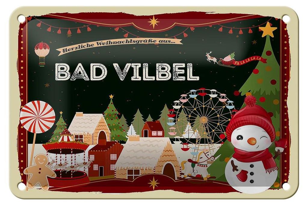 Blechschild Weihnachten Grüße BAD VILBEL Geschenk Dekoration 18x12cm