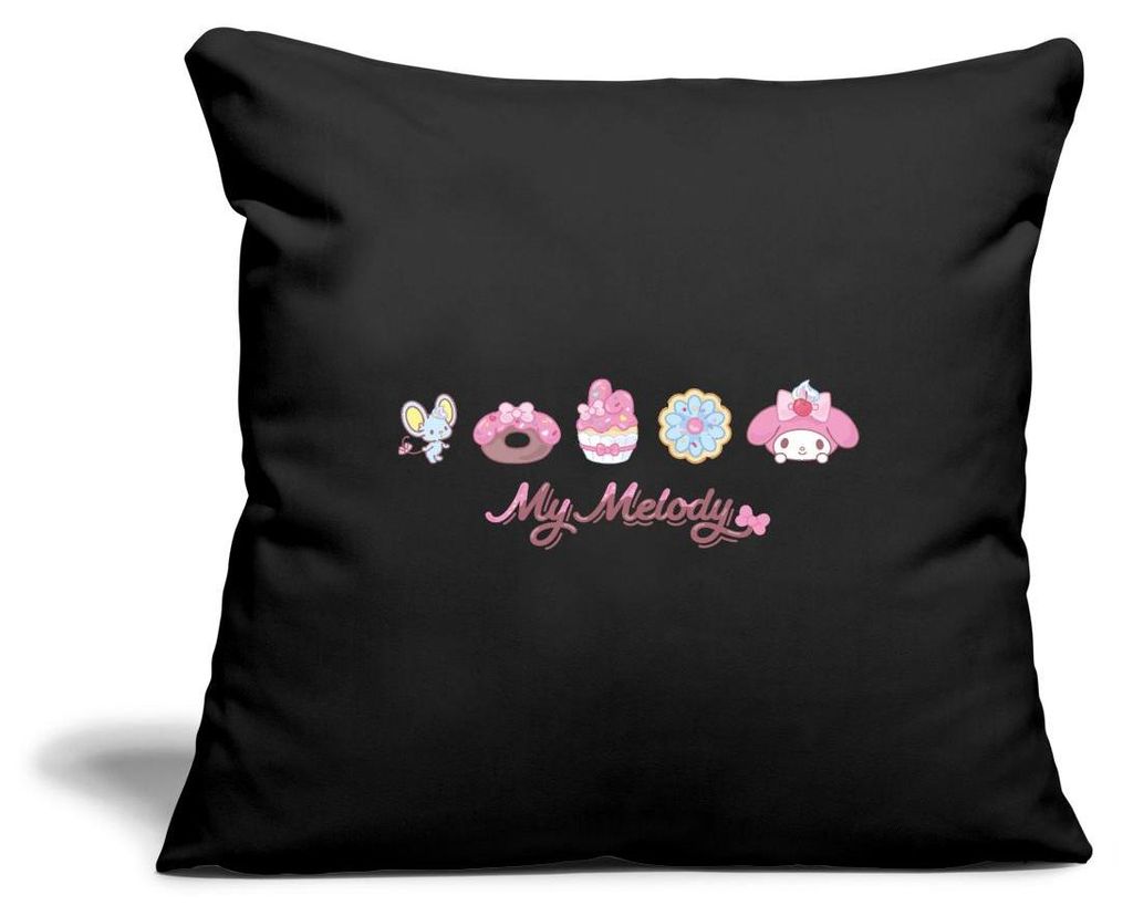 Spreadshirt My Melody Mit Flat Und Gebäckstücken Kissenbezug 45x45 cm, One size, Schwarz