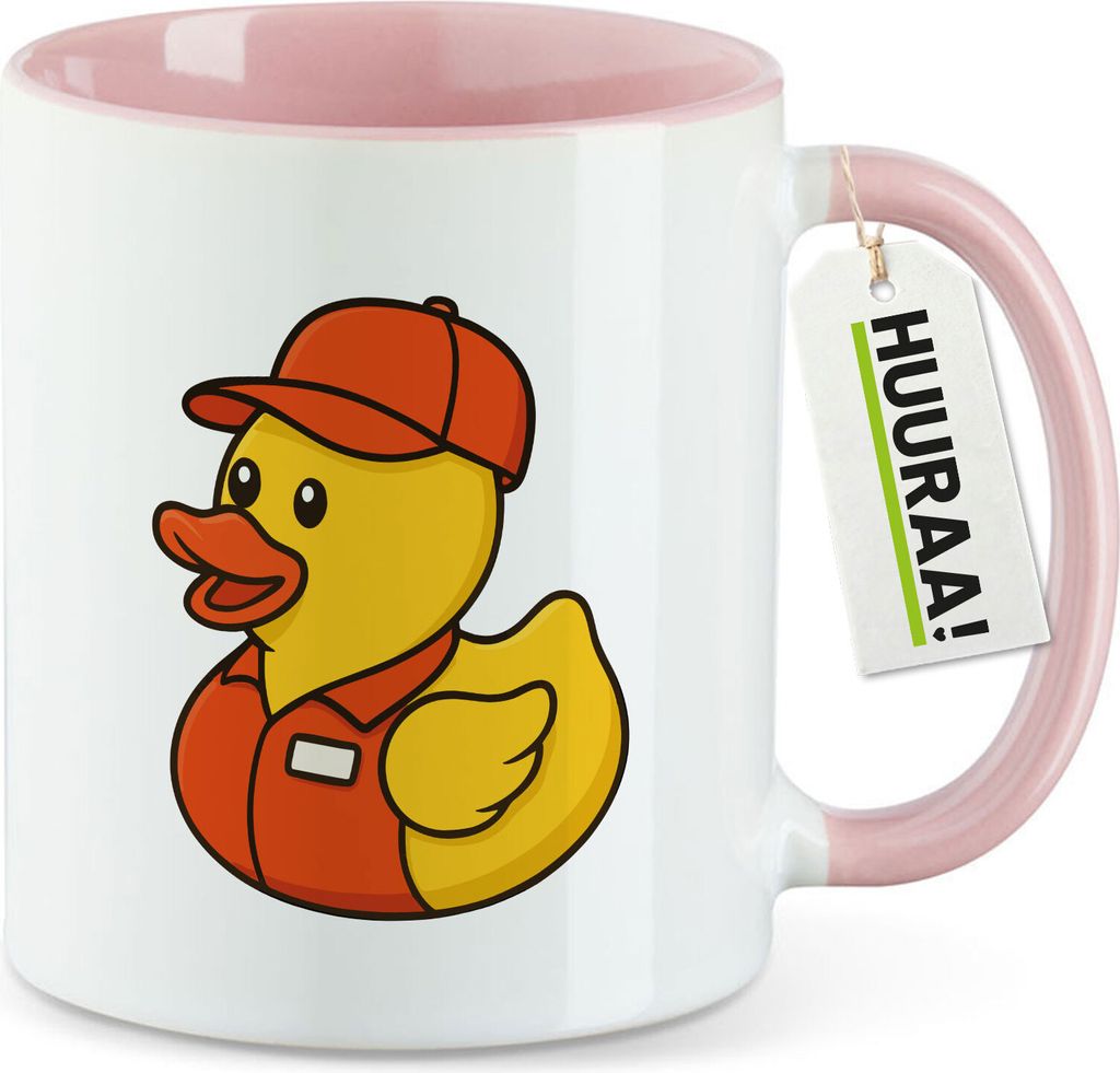 Huuraa Kaffeetasse Quietscheente Einzelhandel Comic Gummiente 330ml Rosa Keramik Kaffeebecher Geschenkidee