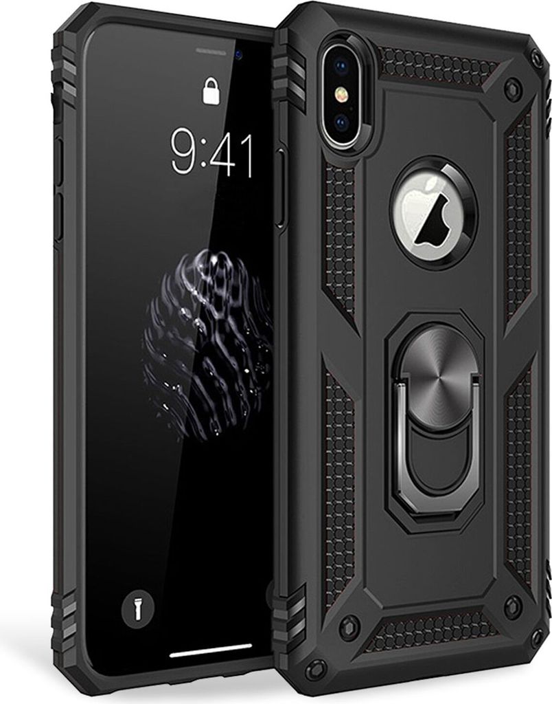 NALIA Ring Handy Hülle für iPhone X XS, 360 Grad Schutz Case Cover Tasche Etui Schwarz